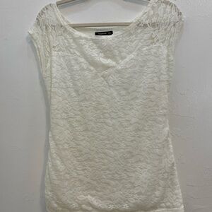 PattyBoutik Women's White Sheer Lace Blouse Size L